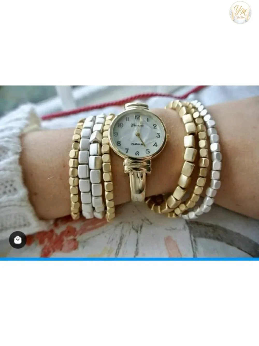 Chunky Multi-Strand Stretch Bead Bracelet Set of 7 - Silver & Gold Stack